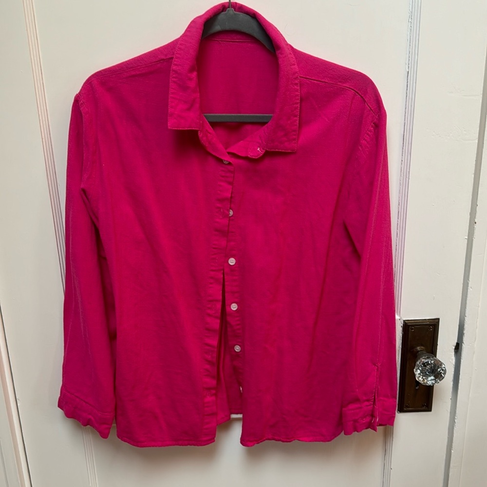 Hot pink Amazon button down shirt linen-like L